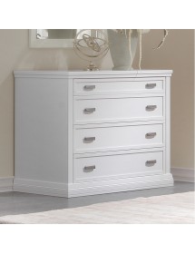 Gruppo 1 cassettiera 2 comodini classici legno shabby bianco vista frontale