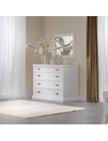 Gruppo 1 cassettiera 2 comodini classici legno shabby bianco vista frontale