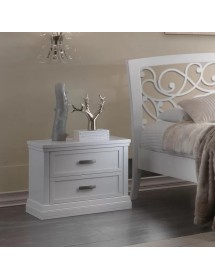 Gruppo 1 cassettiera 2 comodini classici legno shabby bianco vista frontale