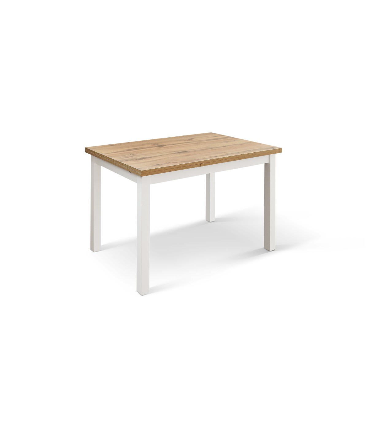 Tavolo rettangolare moderno allungabile rovere rustico gambe bianche 110x70x76,5 140x80x76,5 vista frontale