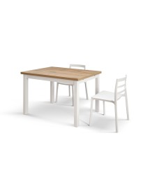 Tavolo rettangolare moderno allungabile rovere rustico gambe bianche 110x70x76,5 140x80x76,5 vista frontale
