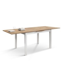 Tavolo rettangolare moderno allungabile rovere rustico gambe bianche 110x70x76,5 140x80x76,5 vista frontale