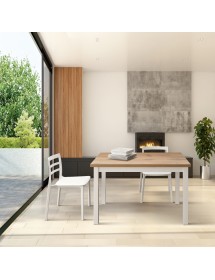 Tavolo rettangolare moderno allungabile rovere rustico gambe bianche 110x70x76,5 140x80x76,5 vista frontale