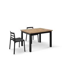 Tavolo rettangolare moderno allungabile rovere rustico gambe nere 110x70x76,5 140x80x76,5 vista frontale