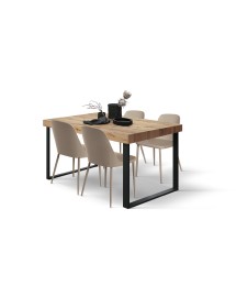 Tavolo rettangolare moderno allungabile rovere rustico gambe nere 140x90x75 160x90x75 vista frontale