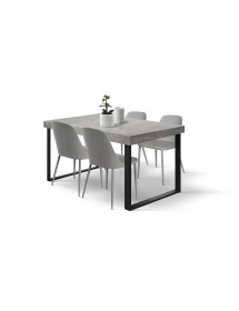 Tavolo rettangolare moderno allungabile grigio cemento gambe nere 140x90x75 160x90x75 vista frontale