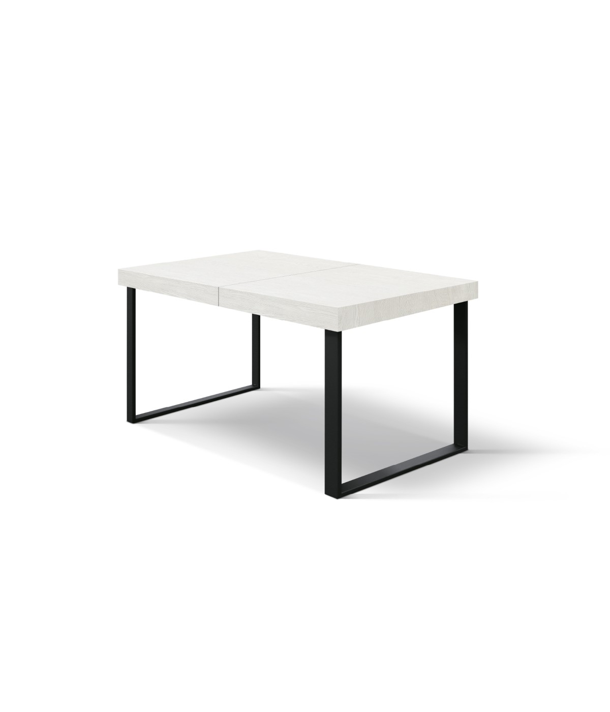 Tavolo rettangolare moderno allungabile bianco frassino gambe nere 140x90x75 160x90x75 vista frontale