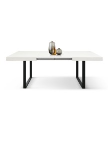 Tavolo rettangolare moderno allungabile bianco frassino gambe nere 140x90x75 160x90x75 vista frontale