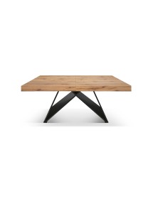 Tavolo moderno allungabile rovere rustico gambe nere 160x90x77 180x90x77 vista frontale