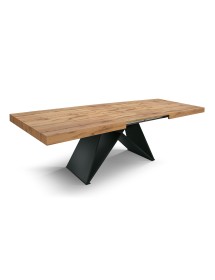 Tavolo moderno allungabile rovere rustico gambe nere 160x90x77 180x90x77 vista frontale