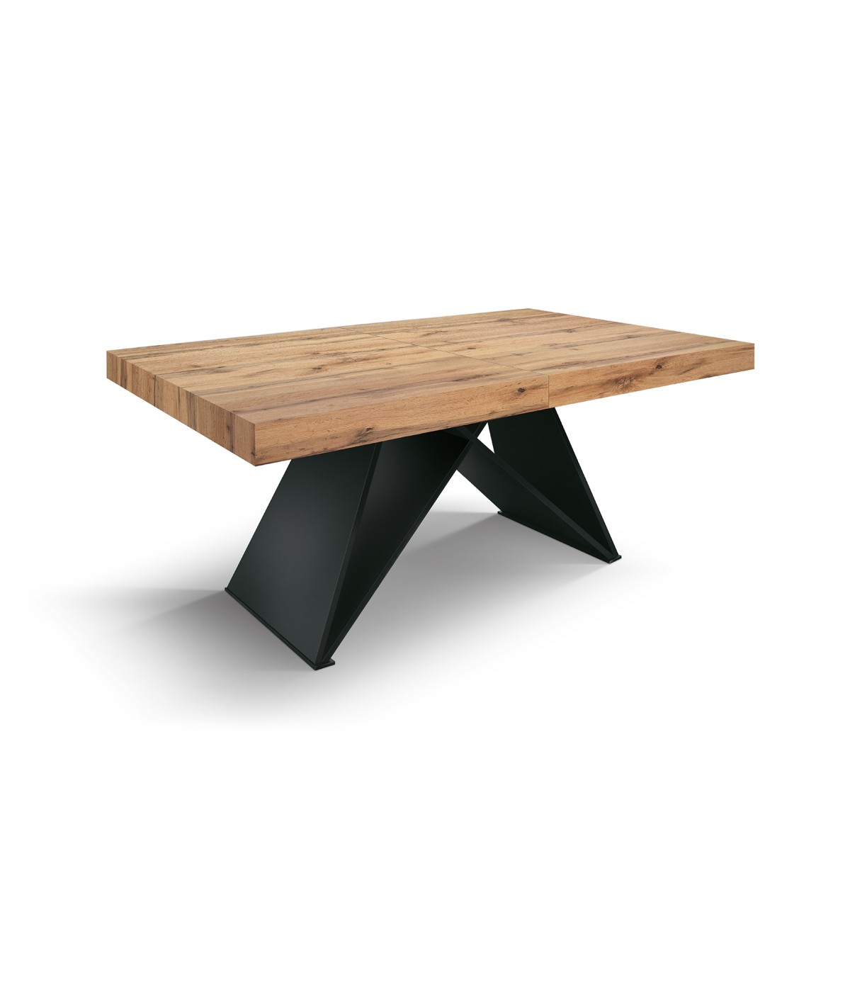 Tavolo moderno allungabile rovere rustico gambe nere 160x90x77 180x90x77 vista frontale