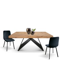 Tavolo moderno allungabile rovere rustico gambe nere 160x90x77 180x90x77 vista frontale