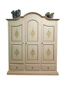 Armadio classico 3 porte avorio filo marrone legno 185X62X220 VISTA FRONTALE