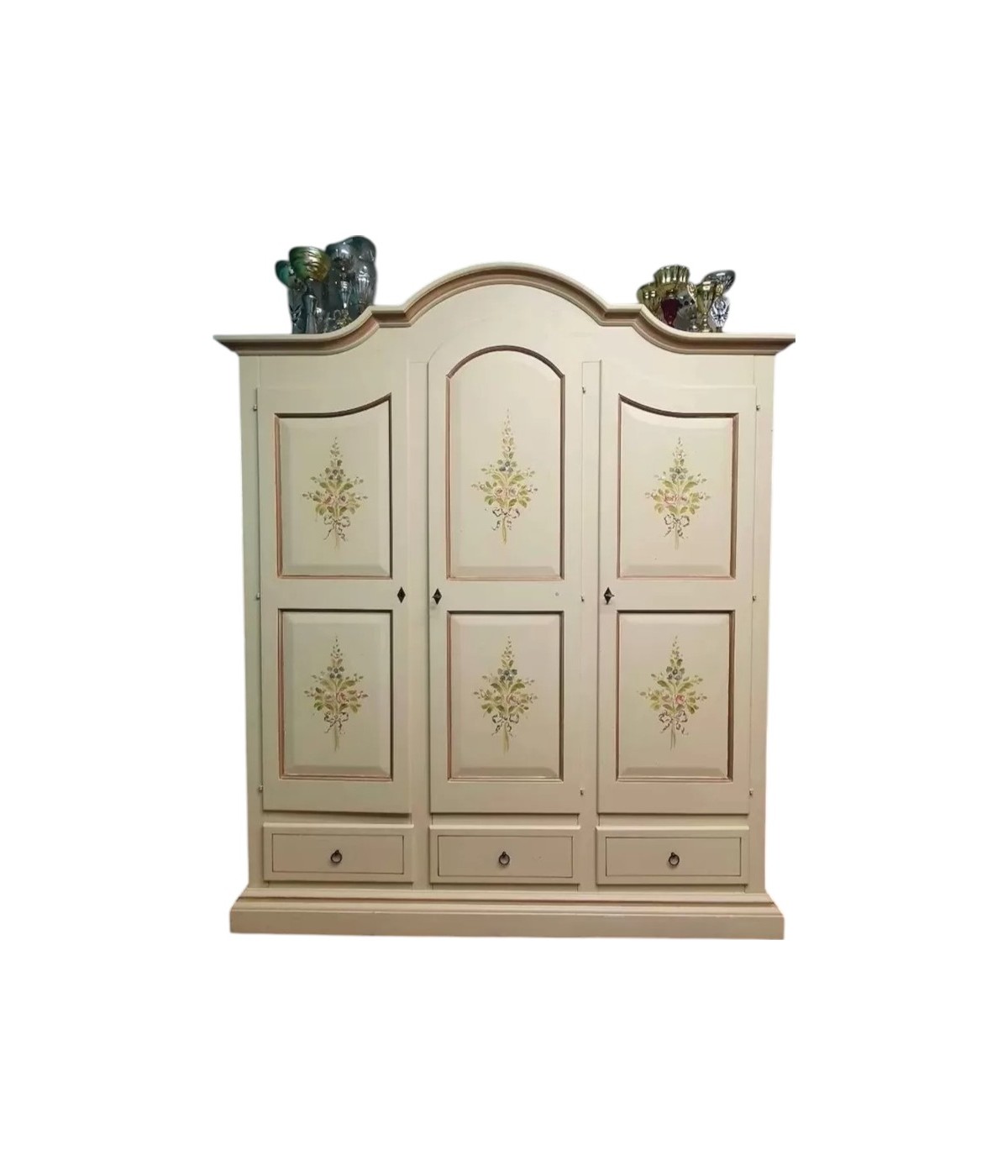 Armadio classico 3 porte avorio filo marrone legno 185X62X220 VISTA FRONTALE