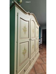 Armadio classico 3 porte avorio filo marrone legno 185X62X220 VISTA FRONTALE