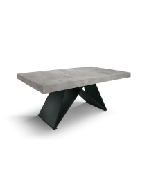 Tavolo moderno allungabile grigio cemento gambe nere 160x90x77 180x90x77 vista frontale