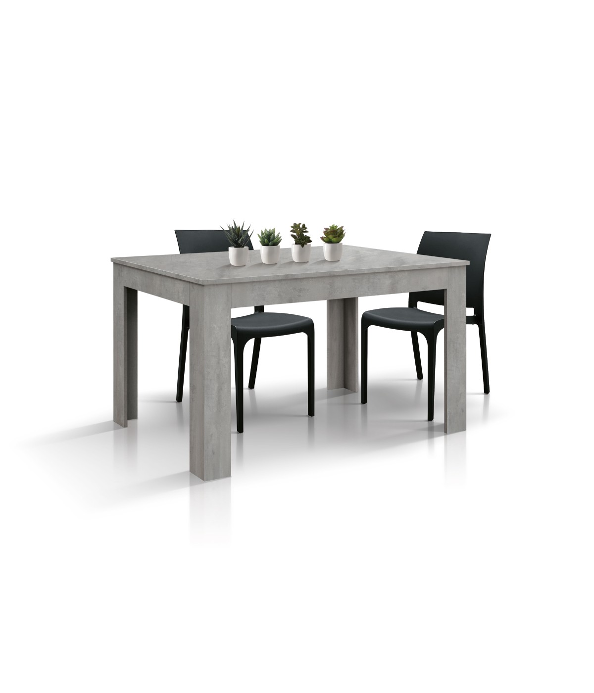 Tavolo rettangolare moderno allungabile grigio cemento 120x80x77 140x90x77 vista frontale