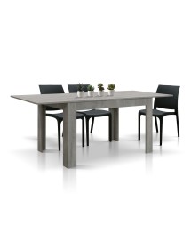 Tavolo rettangolare moderno allungabile grigio cemento 120x80x77 140x90x77 vista frontale