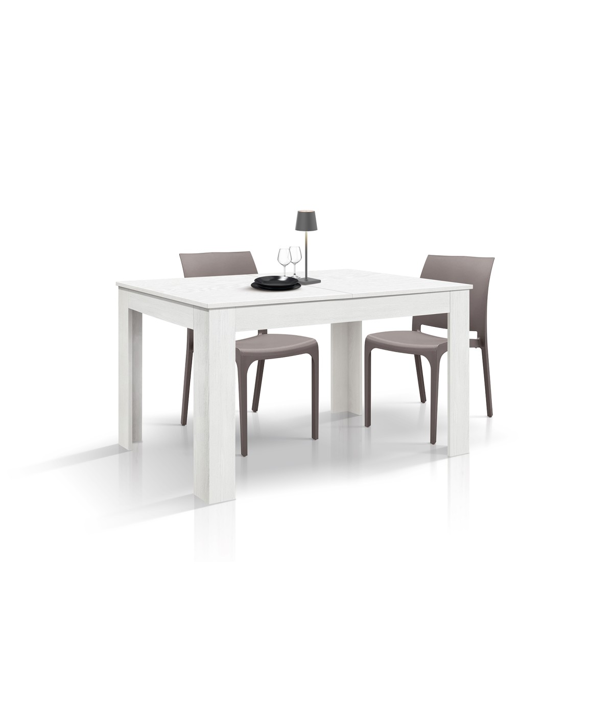 Tavolo rettangolare moderno allungabile bianco frassino 120x80x77 140x90x77 vista frontale