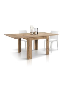 Tavolo quadrato moderno allungabile a libro rovere rustico 90x90x77 vista frontale