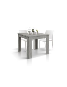 Tavolo quadrato moderno allungabile a libro grigio cemento 90x90x77 vista frontale