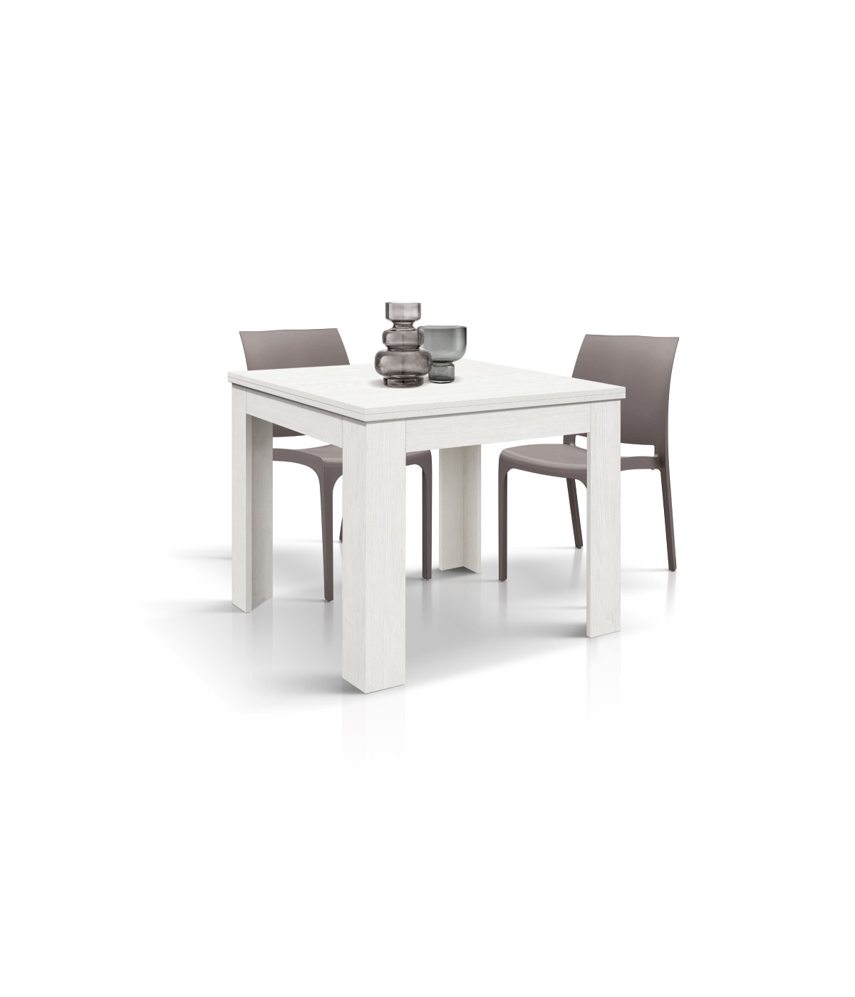 Tavolo quadrato moderno allungabile a libro bianco frassino 90x90x77 vista frontale