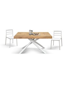 Tavolo moderno allungabile rovere rustico gambe bianche 140x90x74 160x90x74 vista frontale