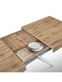 Tavolo moderno allungabile rovere rustico gambe bianche 140x90x74 160x90x74 vista frontale