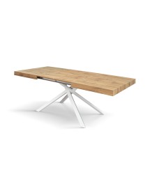 Tavolo moderno allungabile rovere rustico gambe bianche 140x90x74 160x90x74 vista frontale