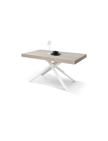 Tavolo moderno allungabile olmo perla gambe bianche 140x90x74 160x90x74 vista frontale