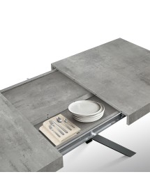 Tavolo moderno allungabile grigio cemento gambe nere 140x90x74 160x90x74 vista frontale