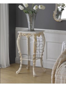 Tavolino Portafiori Barocco Laccato Avorio con Dettagli Foglia Oro 42x42x74 cm