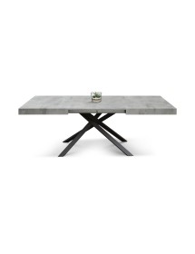 Tavolo moderno allungabile grigio cemento gambe nere 140x90x74 160x90x74 vista frontale