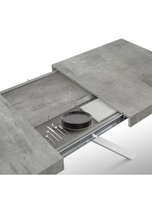 Tavolo moderno allungabile grigio cemento gambe bianche 140x90x74 160x90x74 vista frontale
