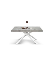 Tavolo moderno allungabile grigio cemento gambe bianche 140x90x74 160x90x74 vista frontale