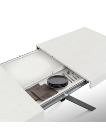 Tavolo moderno allungabile bianco frassino gambe nere 140x90x74 160x90x74 vista frontale