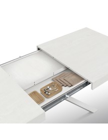 Tavolo moderno allungabile bianco frassino gambe bianche 140x90x74 160x90x74 vista frontale