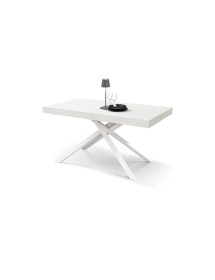 Tavolo moderno allungabile bianco frassino gambe bianche 140x90x74 160x90x74 vista frontale