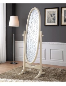 MOBILI 2G - Specchiera girevole ovale laccato avorio con particolari foglia argento brillante : L.57 x H. 1