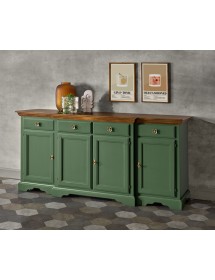Madia credenza 4 porte 4 cassetti legno shabby verde e noce 200x45x93 VISTA FRONTALE