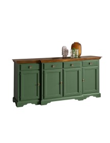 Madia credenza 4 porte 4 cassetti legno shabby verde e noce 200x45x93 VISTA FRONTALE