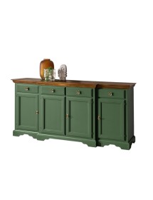 Madia credenza 4 porte 4 cassetti legno shabby verde e noce 200x45x93 VISTA FRONTALE