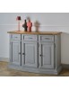 Madia credenza 3 porte 3 cassetti legno shabby grigio e noce 126x38x86 VISTA FRONTALE