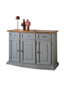 Madia credenza 3 porte 3 cassetti legno shabby grigio e noce 126x38x86 VISTA FRONTALE