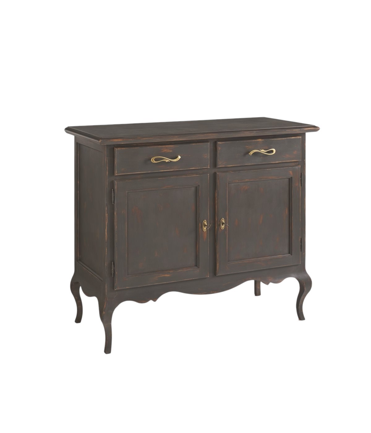 Madia credenza 2 porte 2 cassetti legno shabby grigio consumato 114x49x97 VISTA FRONTALE