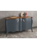 Madia credenza 2 porte 1 carrello estraibile legno shabby grigio e noce 165x52x88 VISTA FRONTALE