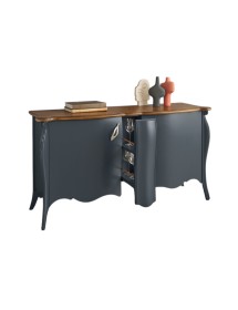 Madia credenza 2 porte 1 carrello estraibile legno shabby grigio e noce 165x52x88 VISTA FRONTALE