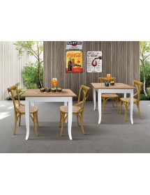 Set 2 Tavoli quadrati legno fissi rovere gambe bianche cucina bar ristorante 80x80x74 vista frontale