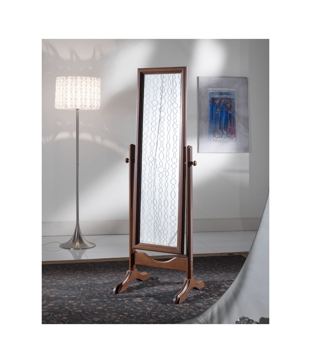 MOBILI 2G - Specchiera girevole rettangolare in legno tinta noce L.57 x H.167 x P. 48