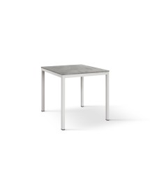 Set 2 Tavoli quadrati fissi grigio cemento gambe bianche cucina bar ristorante 80x80x75 vista frontale